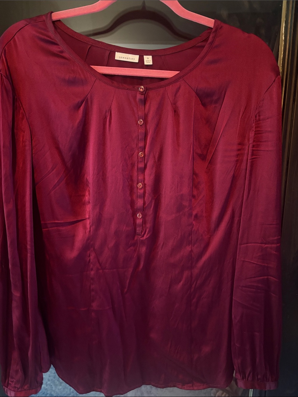 Semantiks Deep Wine Cranberry Button-Front Satin Silk Blouse size small